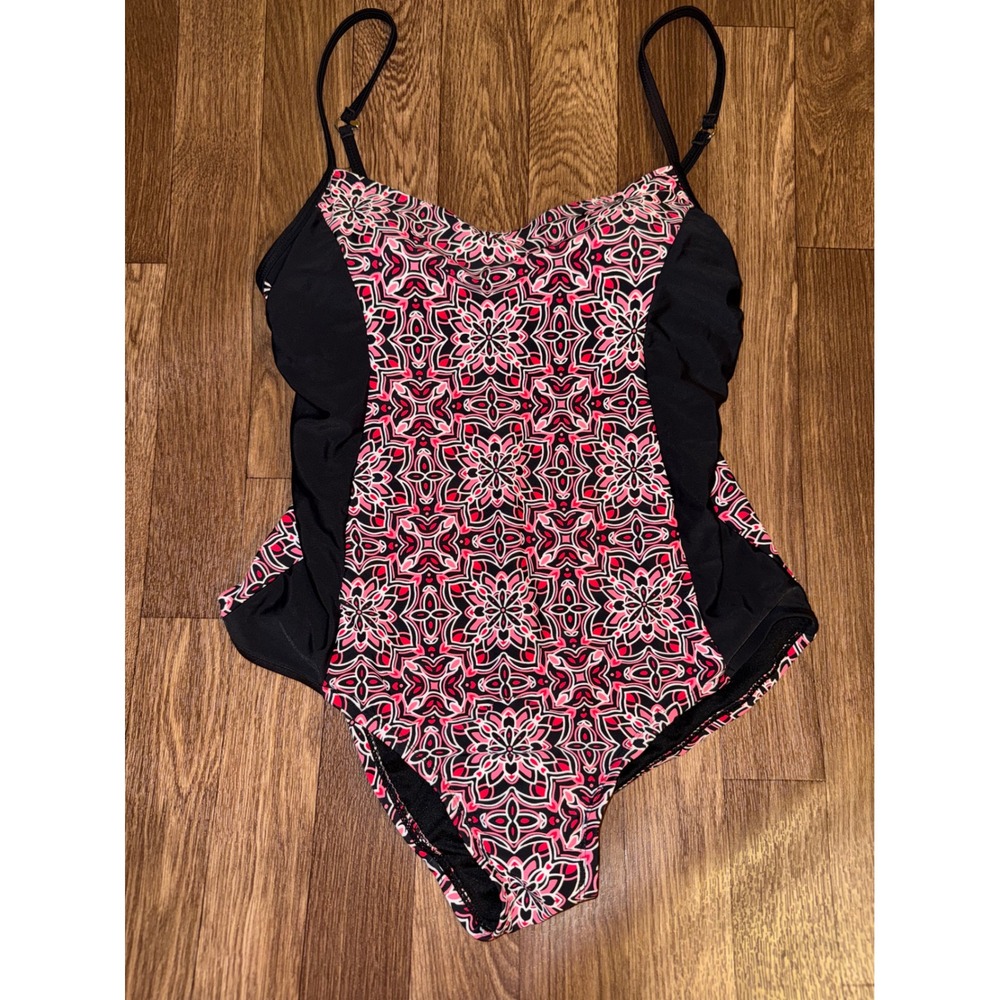 Catalina Womens Pink Black Geometric One Piece Swimsuit Size M 8-10 CTL36133